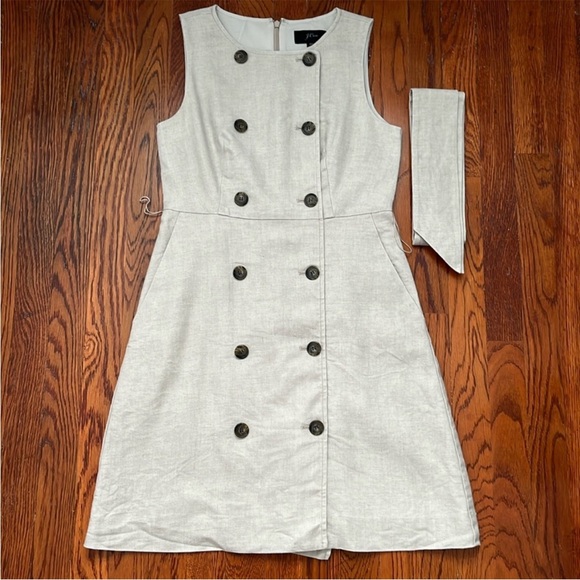 JCrew Double Breasted Linen Blend Sleeveless Sheath Dress Size 6 Petite - Picture 2 of 7